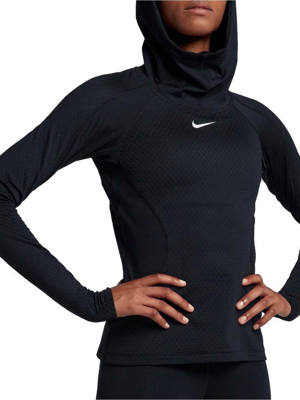 Nike Pro Hyperwarm Women’s Cowl Neck Hoodie Running Top Black Size S